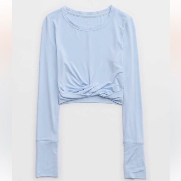 OFFLINE By Aerie Thumbs Up Twist Front Cropped T-Shirt Heather Grey S NWT in pkg - Picture 5 of 10